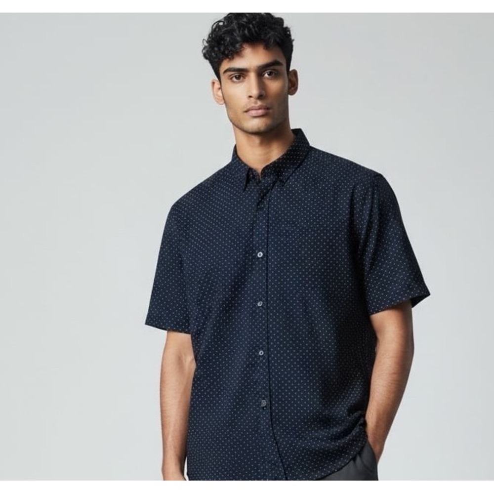 Cactusman Ricky Singh Navy‎ Polka Dot Short Sleeve Button Down Shirt Size S